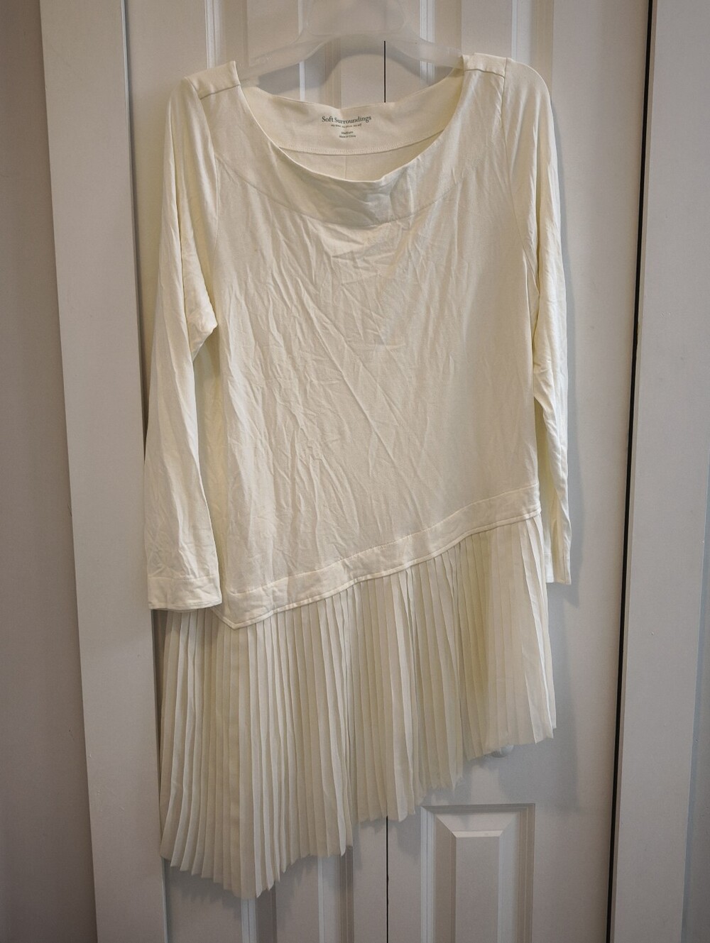 Soft Surroundings Ivory Asymmetrical Pleated Hem Dress